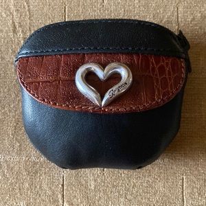 Mini black leather brown silver heart, Brighton, coin purse